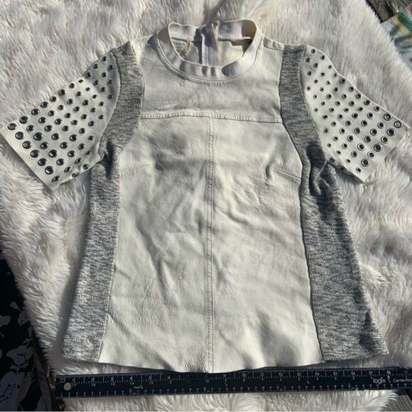 Sz 2 Rebecca Taylor White and Grey Lamb Leather Blouse tee shirt - Picture 1 of 12